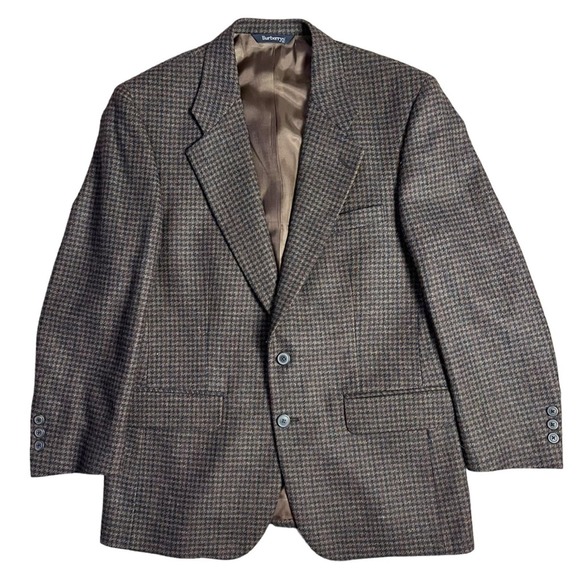Burberry Other - Vintage BURBERRYS’ Wool Tweed Blazer Men’s 42R Houndstooth Tan Two Button Jacket